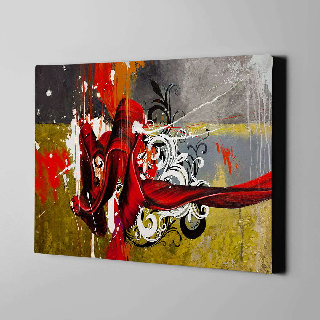 red yellow and gray abstract art on canvas