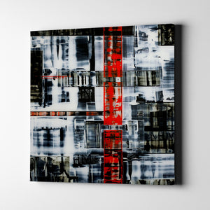 black white and red modern abstract art on canvas