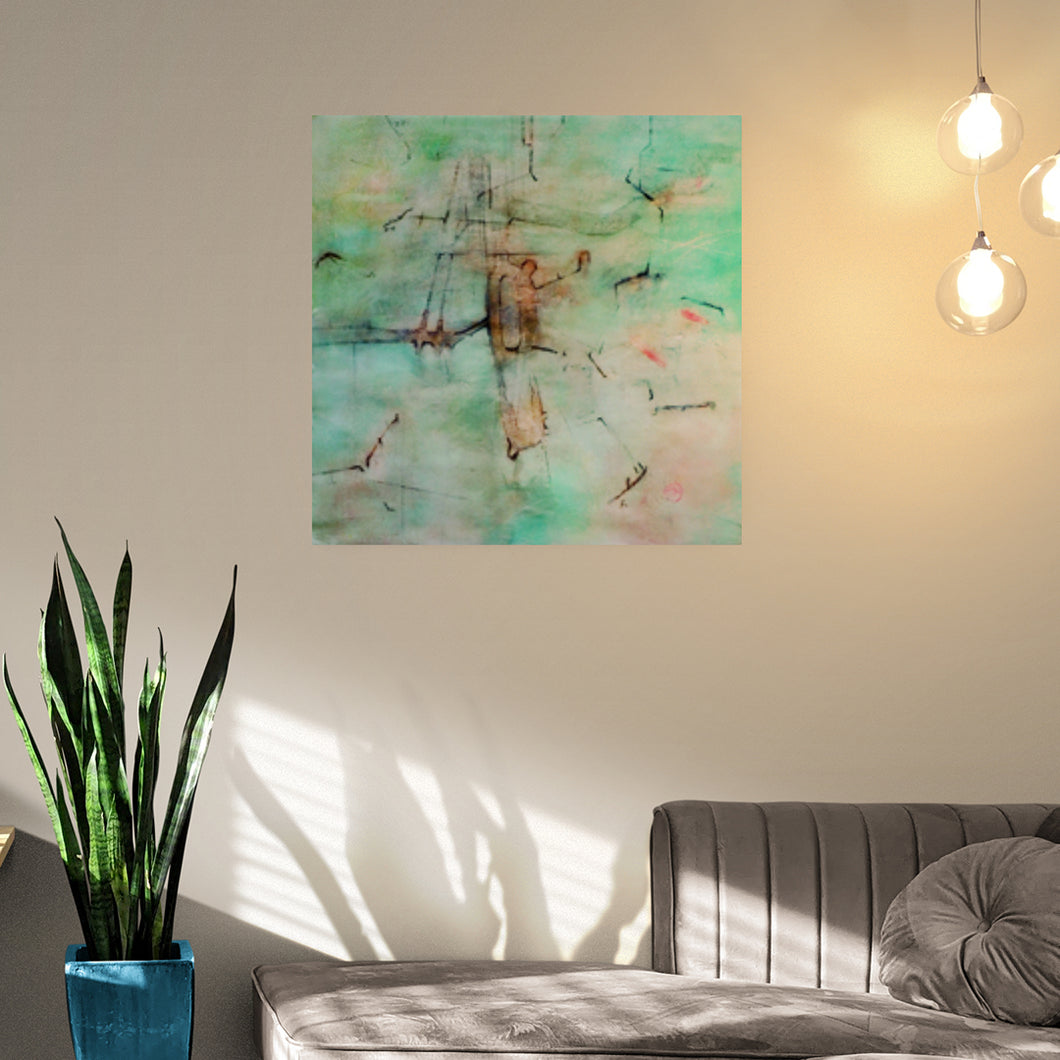 teal abstract art on canvas