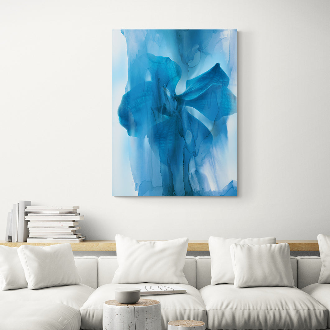 blue abstract flower art on canvas