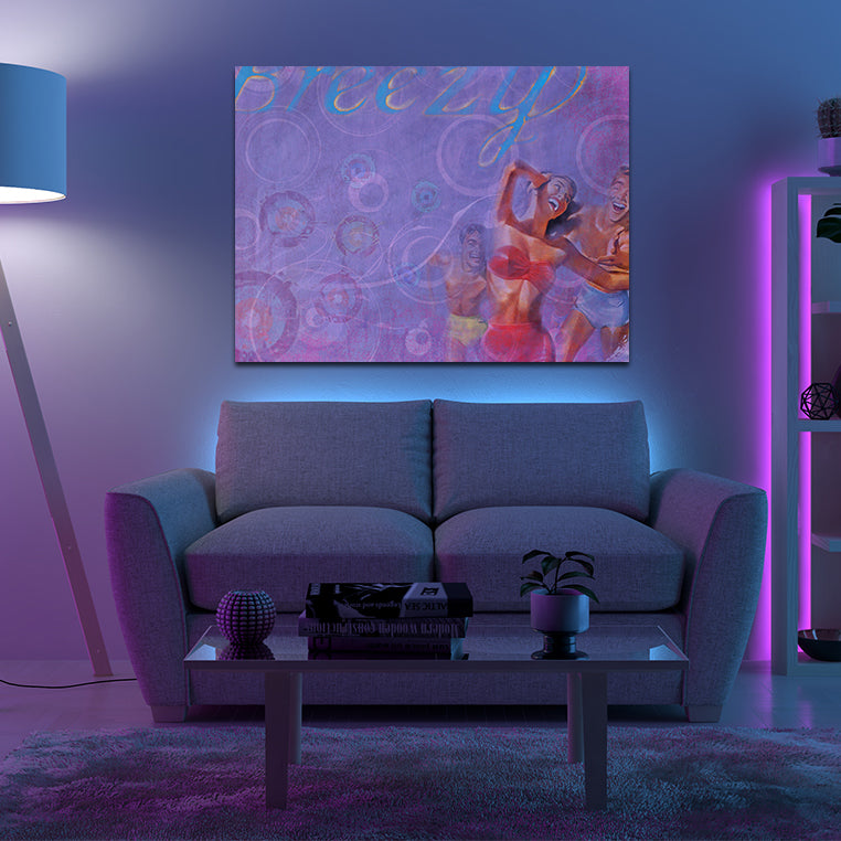 purple swimsuit retro art on canvas