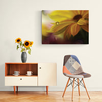 yellow sunflower with rain drops photo art on canvas