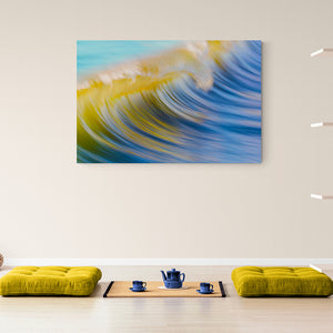 blue and yellow ocean wave art on canvas