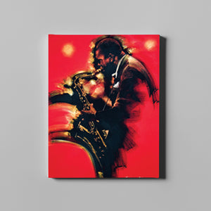 black and red saxophone man jazz art on canvas