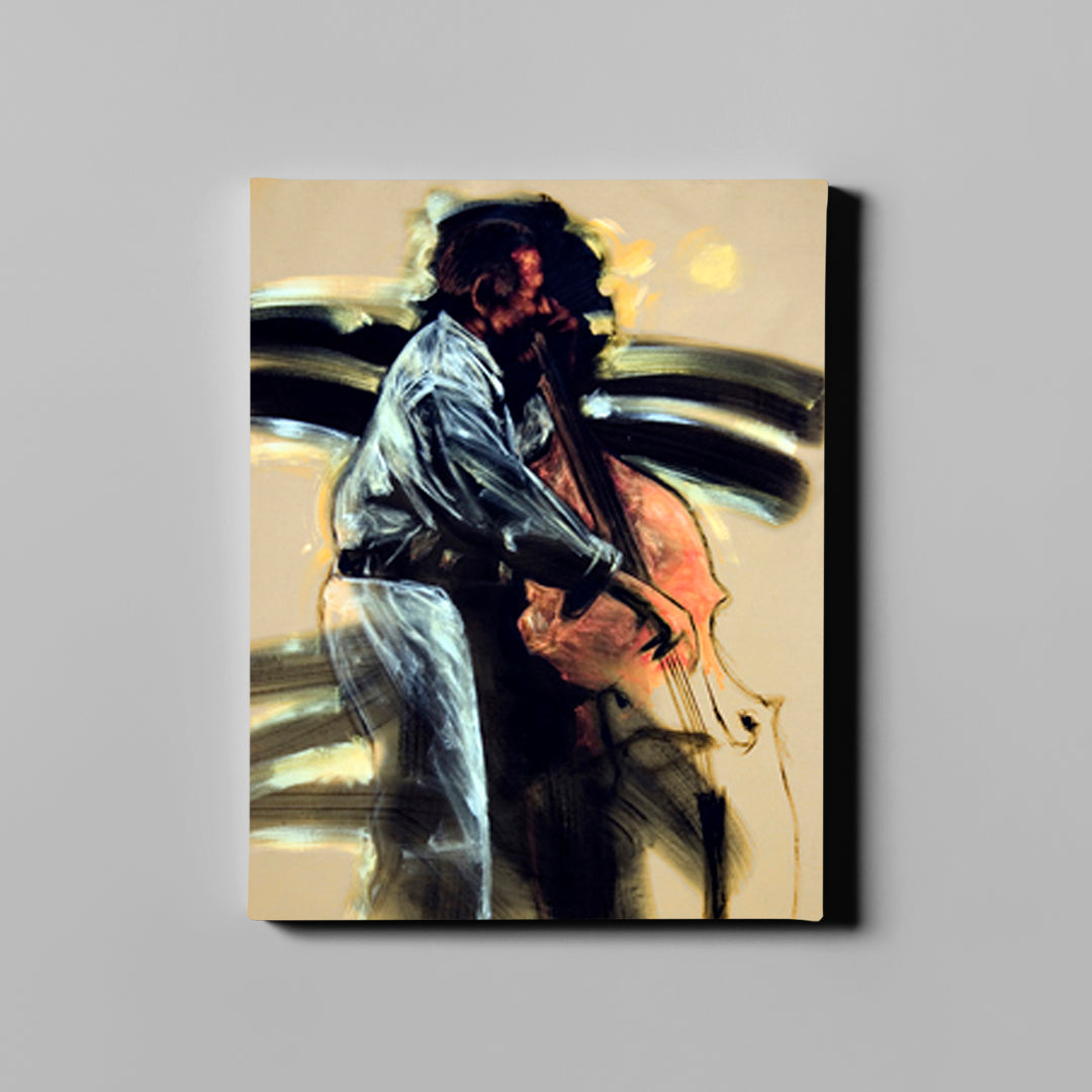beige bass player jazz art on canvas
