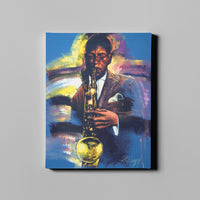 blue saxophone man art on canvas