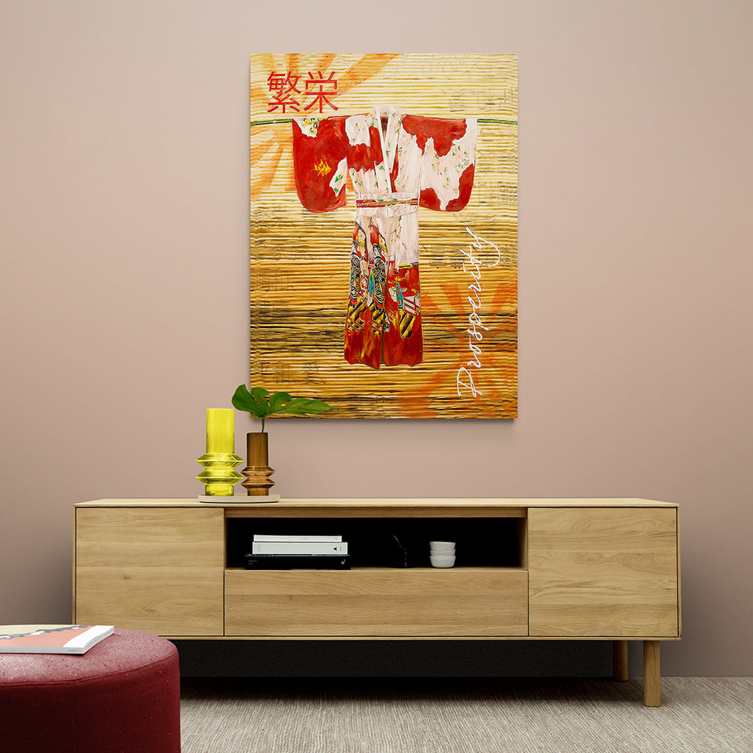 red and white kimono japanese art on canvas