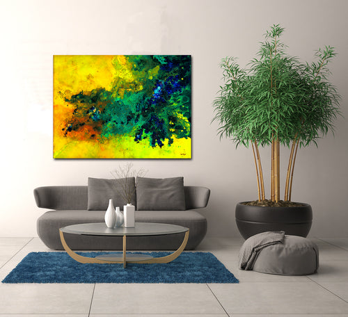 dark green and yellow modern abstract art on canvas