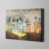 yellow 1966 ford mustang retro art on canvas