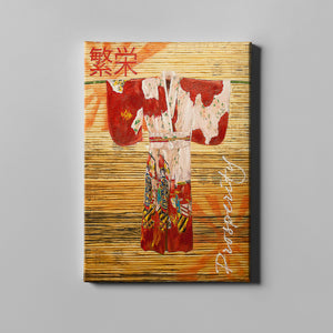 red and white kimono japanese art on canvas