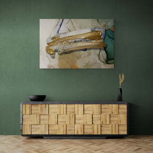 beige teal and gold abstract art on canvas