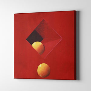 oranges on a red wall nature art on canvas
