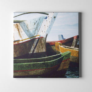 sailboats on a dock art on canvas