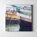 sailboats on a dock art on canvas
