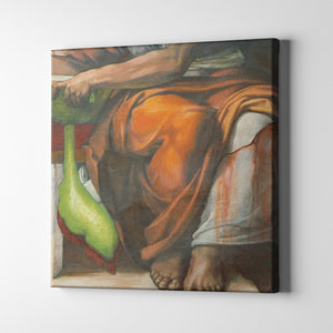 orange and green apostle man sitting fresco art on canvas