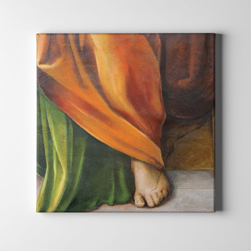 foot of apostle orange and green fresco art on canvas