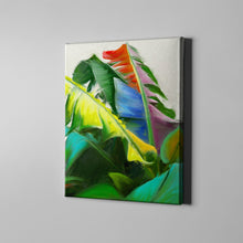 Load image into Gallery viewer, colorful tropical leaf art on canvas
