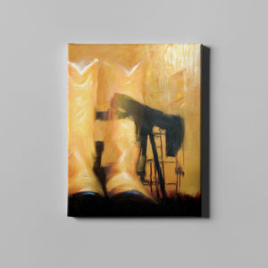 yellow and black oil rig western art on canvas