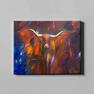 brown and blue abstract bull western art on canvas