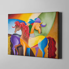 Load image into Gallery viewer, two colorful abstract horses art on canvas
