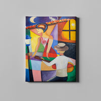 man playing guitar for woman colorful pop art on canvas