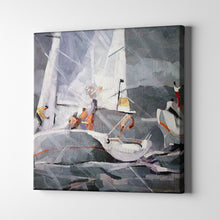 Load image into Gallery viewer, gray rainy sailboats art on canvas
