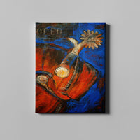 red and blue cowboy boots spurs art on canvas