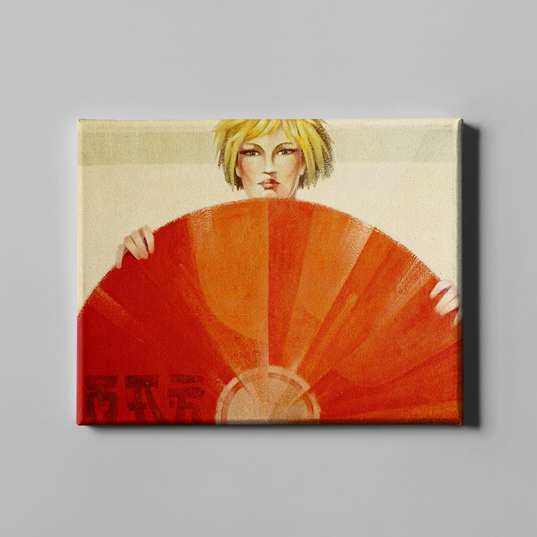 woman holding red wagasa figurative art on canvas