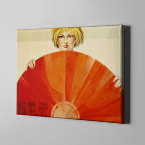 woman holding red wagasa figurative art on canvas