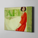 women in red dress with green background figurative art on canvas