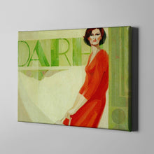 Load image into Gallery viewer, women in red dress with green background figurative art on canvas
