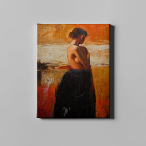 orange and black figurative woman modern art on canvas