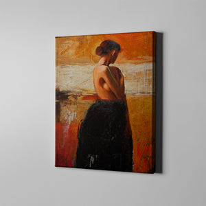 orange and black figurative woman modern art on canvas