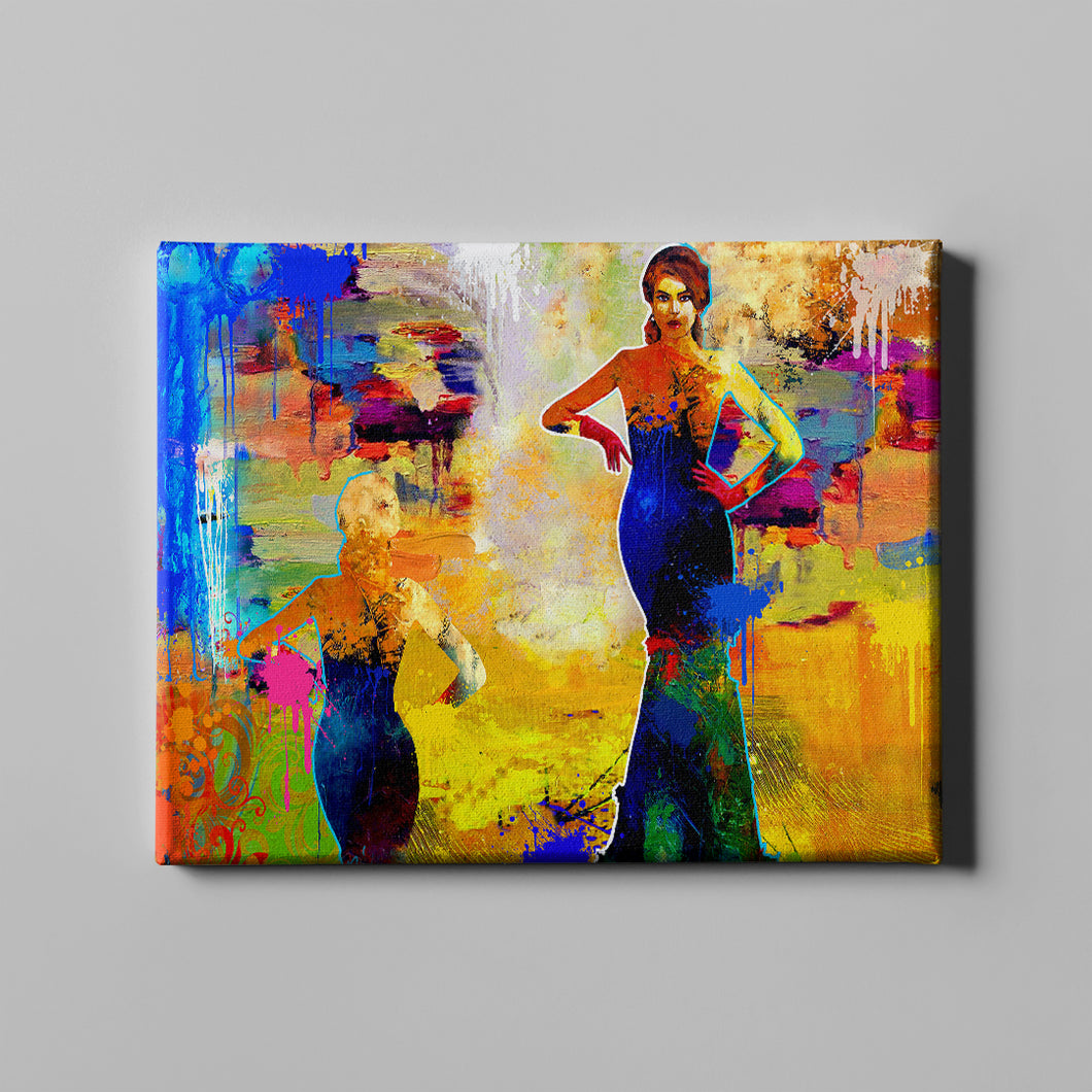 blue yellow and orange modern abstract art on canvas