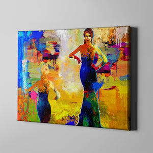 blue yellow and orange modern abstract art on canvas