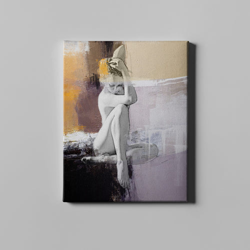 women posing light purple figurative art on canvas