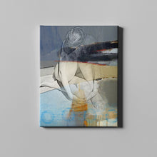 Load image into Gallery viewer, woman sitting covering face gray and blue figurative art on canvas
