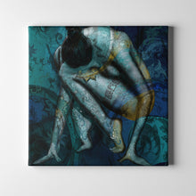 Load image into Gallery viewer, teal and dark blue tattoo women figurative art on canvas

