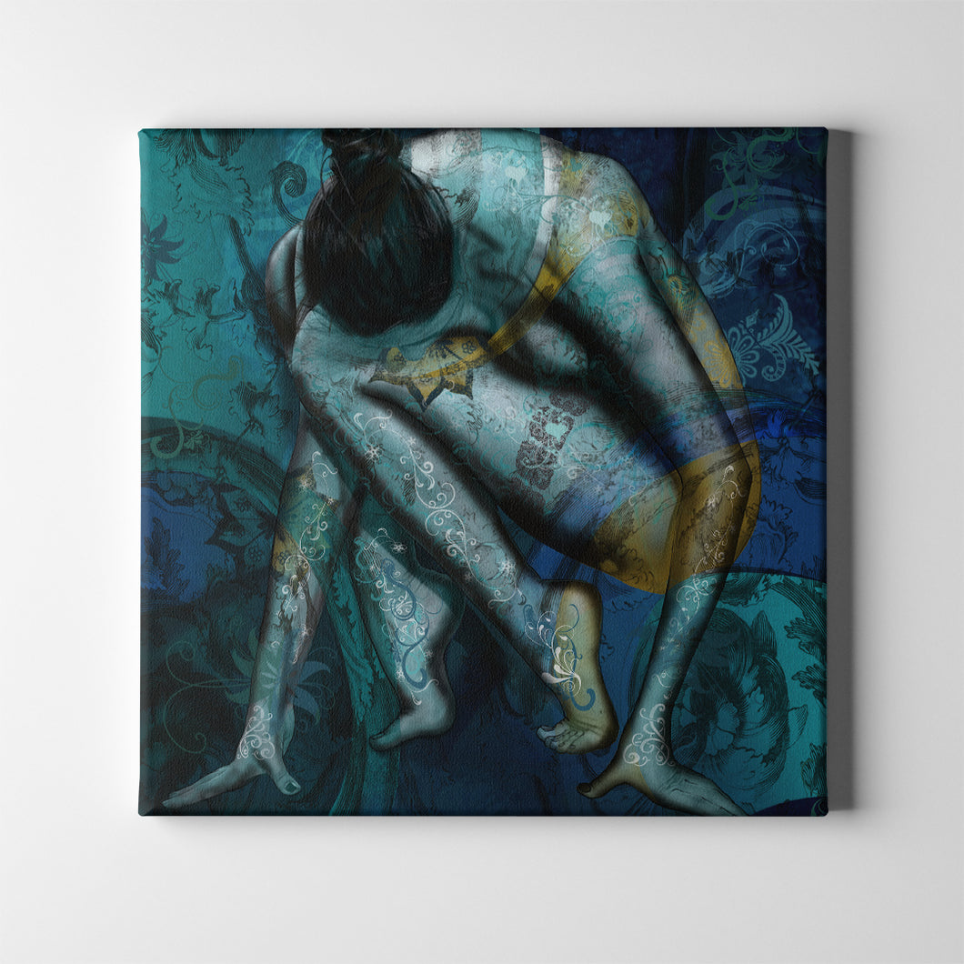 teal and dark blue tattoo women figurative art on canvas