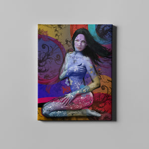 colorful woman with tattoos figurative art on canvas