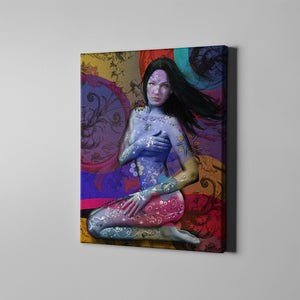 colorful woman with tattoos figurative art on canvas
