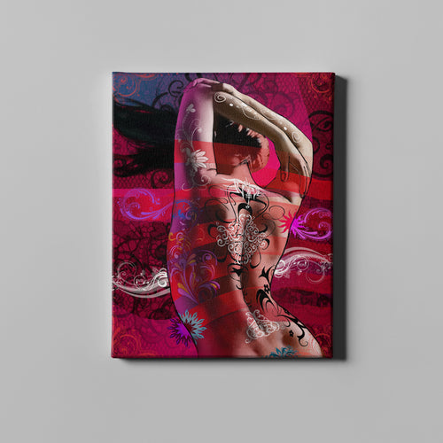 pink tattoo figurative art on canvas