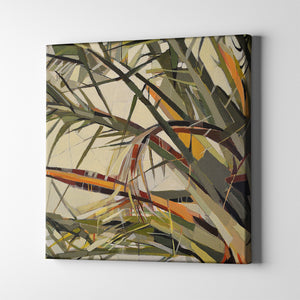 green and orange tropical leaves nature art on canvas