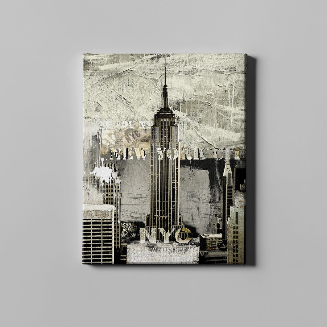 white empire state building urban art on canvas