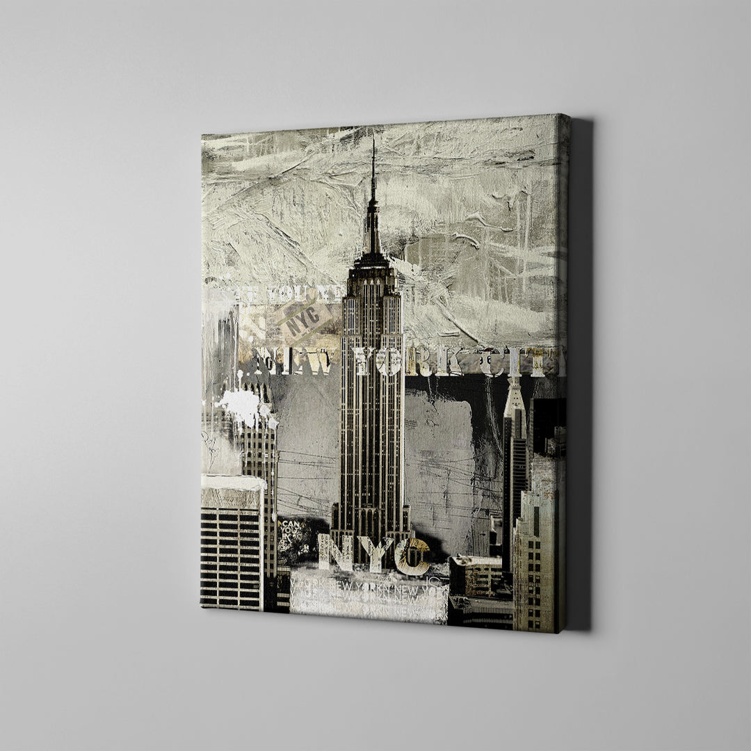 white empire state building urban art on canvas
