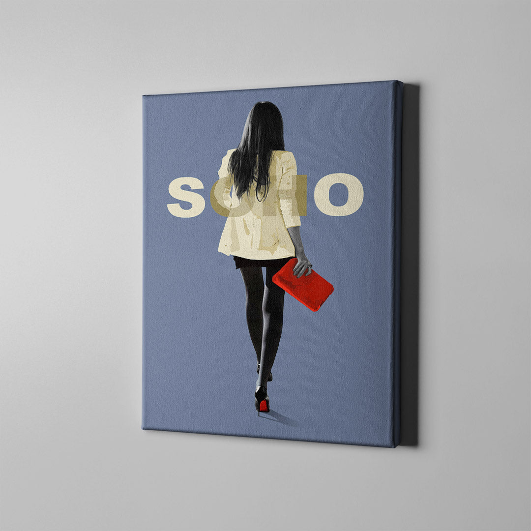 gray and white fashion woman with red handbag modern art on canvas