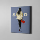 gray and white fashion woman with red handbag modern art on canvas