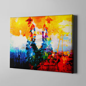 blue red and yellow abstract cowboy modern art on canvas