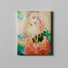 Load image into Gallery viewer, pink flower women figurative art on canvas
