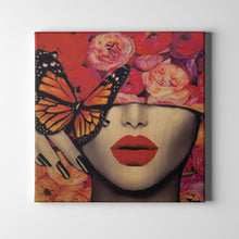 Load image into Gallery viewer, red lips butterfly figurative art on canvas
